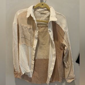 Women's Two-Tone Linen Button Down Shirt